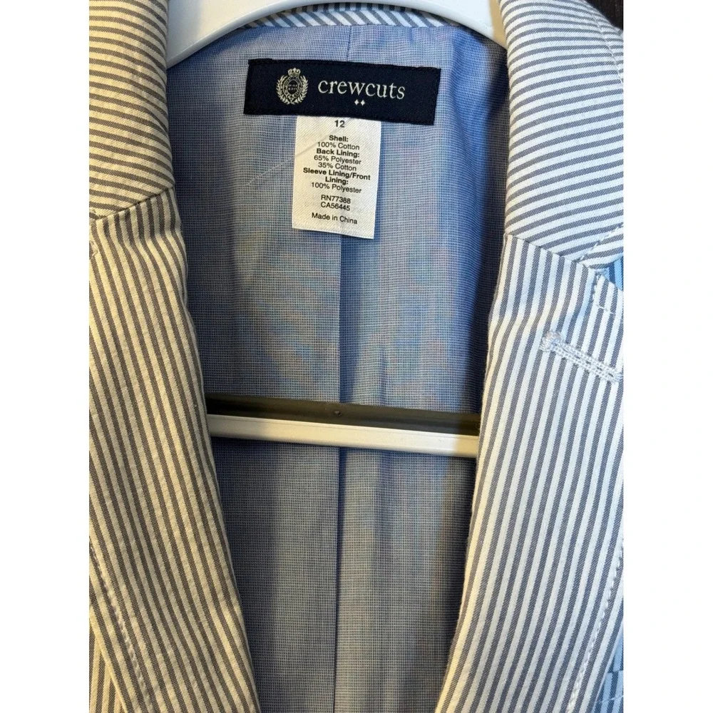 Crewcuts Boys Blue White Seersucker Striped Blazer Jacket Size 12 J.Crew‎ Preppy